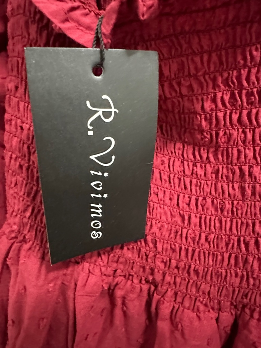 R. Vivimos Smocked Puff-Sleeve Midi Dress in Deep Red - Picture 2 of 4